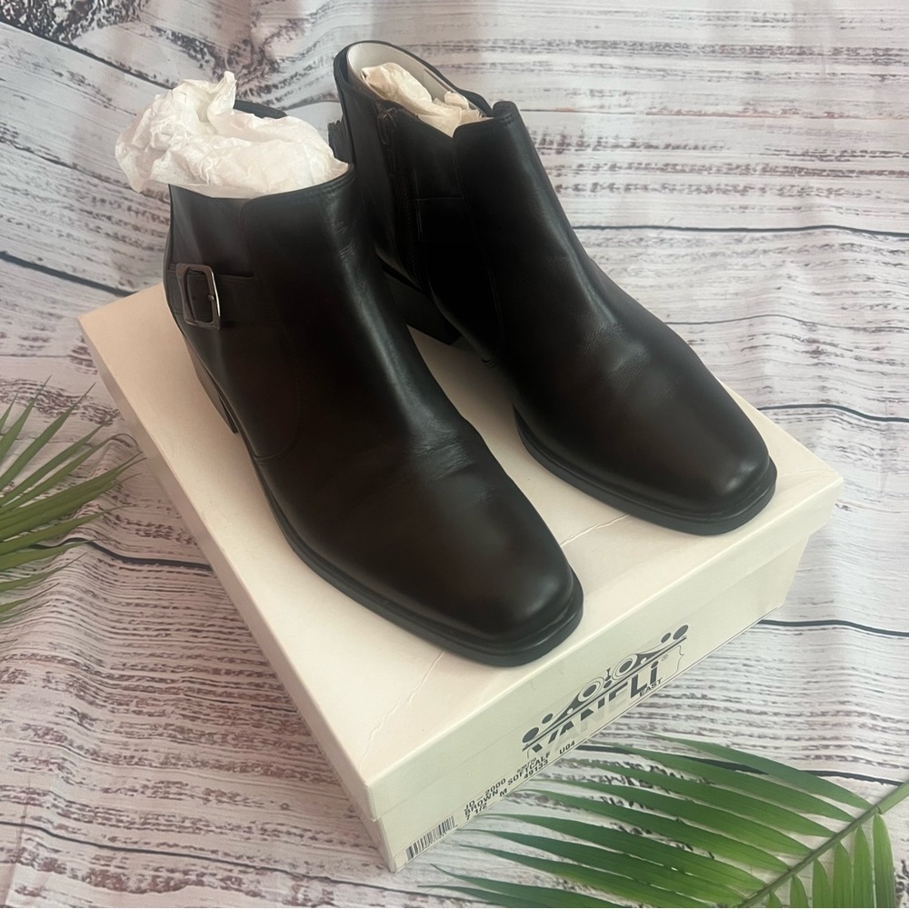Vaneli Dark Brown Leather Ankle Booties